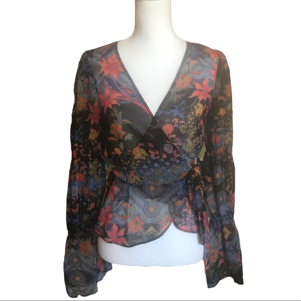 BCBGeneration Sheer Wrap Blouse